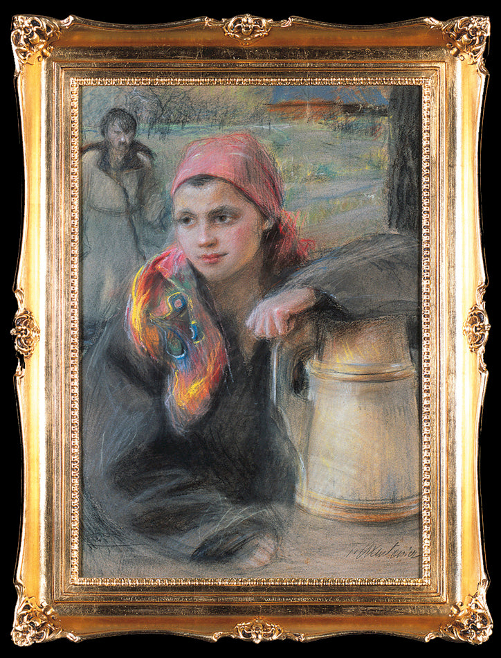 East carpathian girl at the well, vintage artwork by Theodor Axentowicz, 12x8" (A4) Poster
