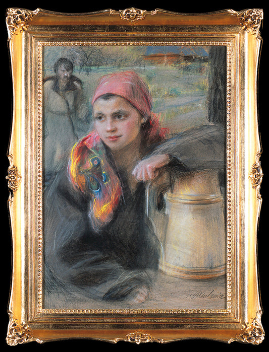 East carpathian girl at the well, vintage artwork by Theodor Axentowicz, 12x8" (A4) Poster