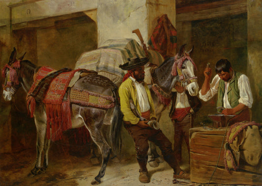At The Blacksmiths Shop, vintage artwork by Richard Ansdell, A3 (16x12") Poster Print