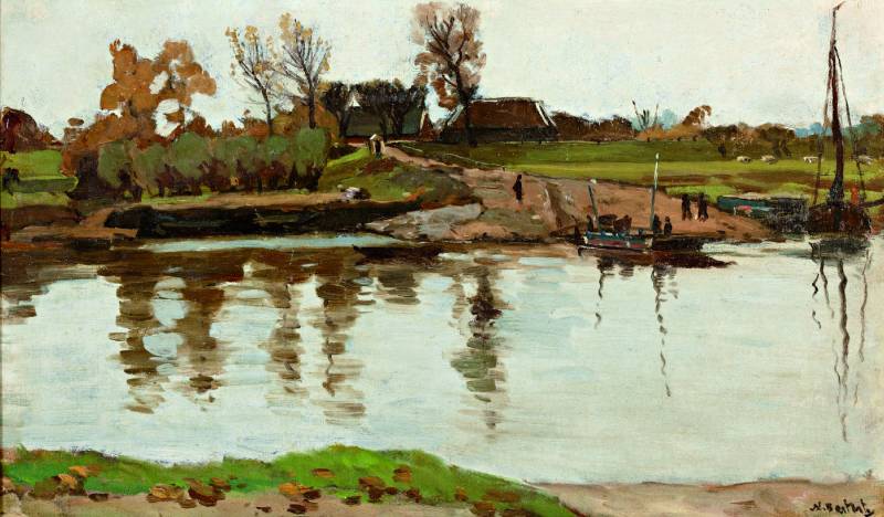 Ferry on the Vecht, vintage artwork by Syvert Nicolaas Bastert, 12x8" (A4) Poster