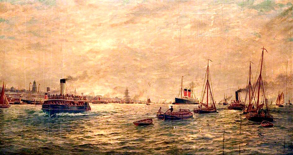Shipping in the Mersey, 1904, vintage artwork by George Parker Greenwood, 12x8" (A4) Poster