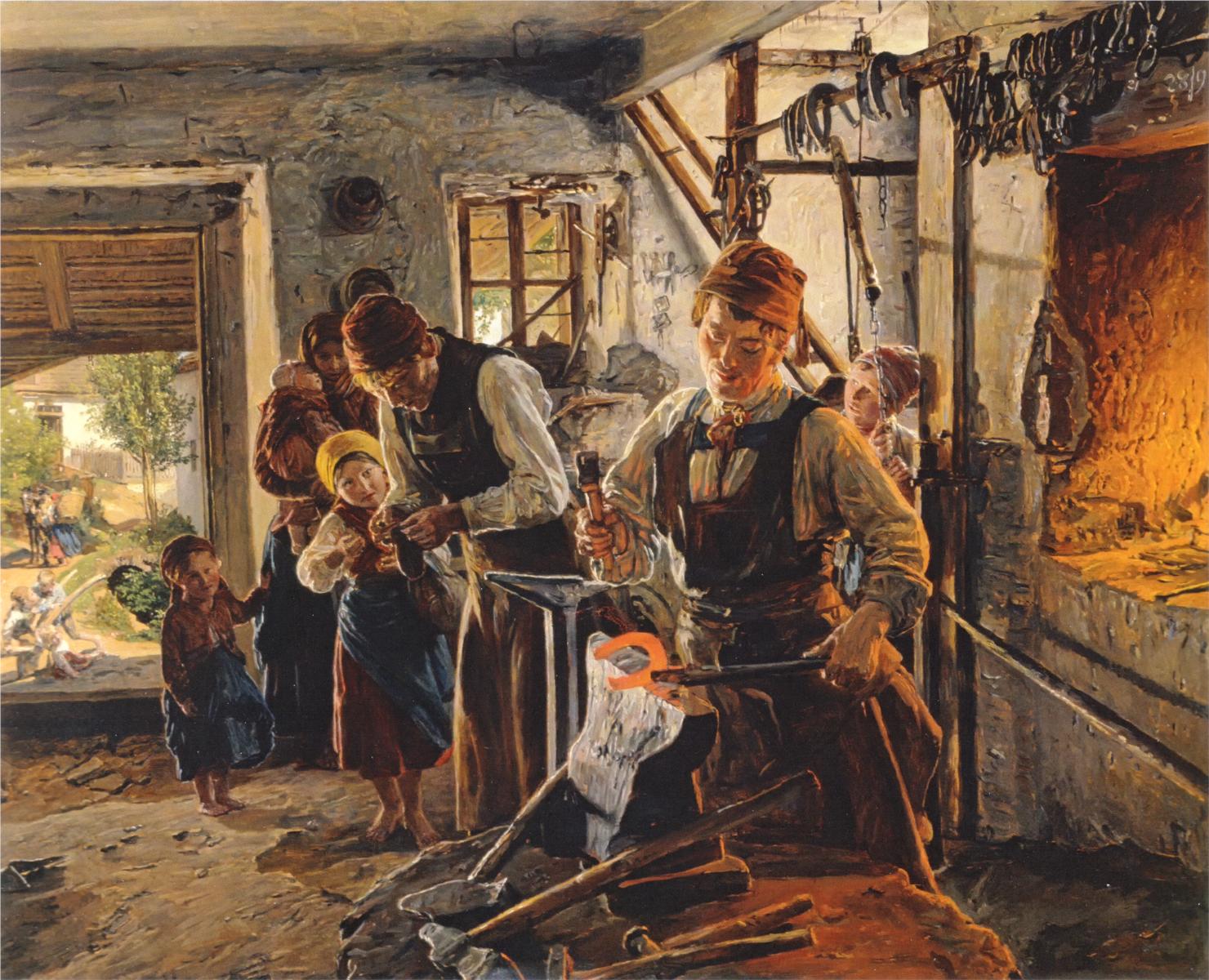 At the Farrier, vintage artwork by Ferdinand Georg Waldmüller, A3 (16x12") Poster Print