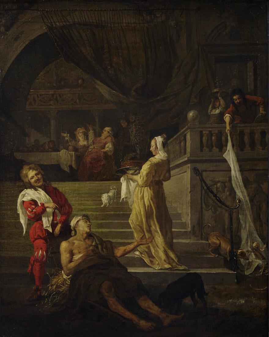The Rich Man and the Poor Lazarus, vintage artwork by Gabriël Metsu, 12x8" (A4) Poster