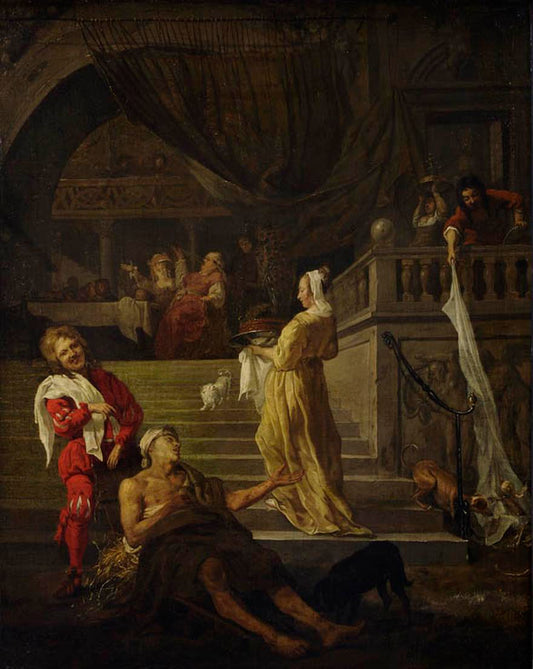The Rich Man and the Poor Lazarus, vintage artwork by Gabriël Metsu, 12x8" (A4) Poster