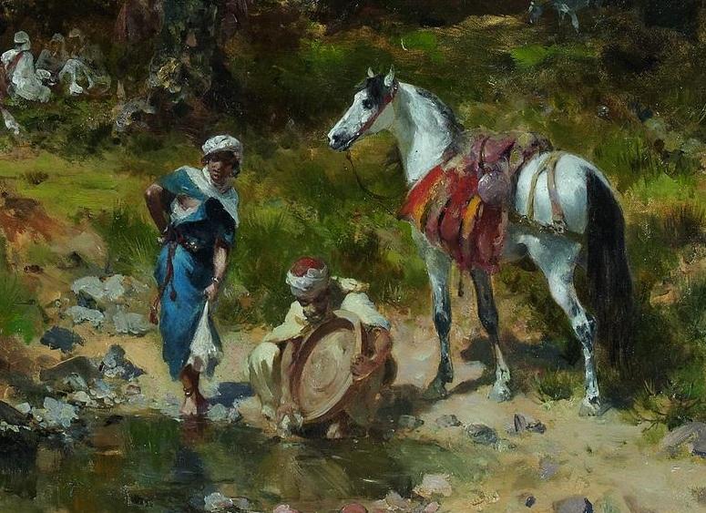 Setting Up Camp (detail), vintage artwork by Georges Washington, 12x8" (A4) Poster