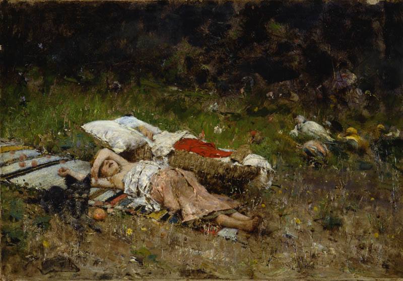 Children Sleeping, vintage artwork by Francesco Paolo Michetti, 12x8" (A4) Poster