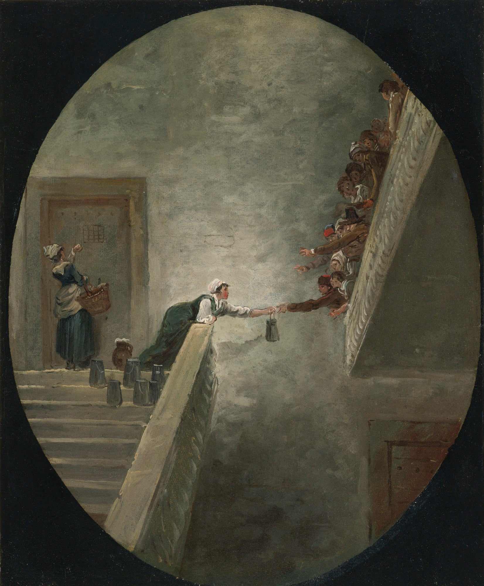 The Distribution of Milk at Saint Lazare Prison, vintage artwork by Hubert Robert, 12x8" (A4) Poster
