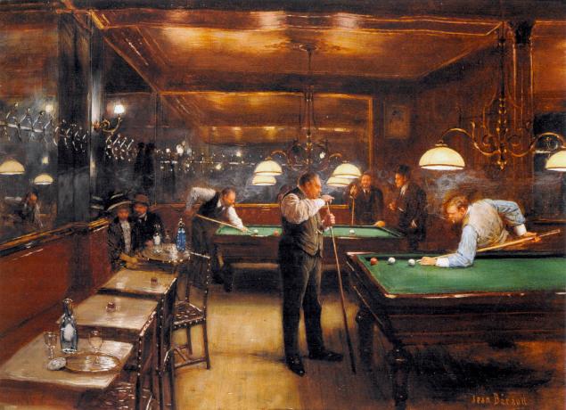 A Game Of Billiards, vintage artwork by Jean-Georges Beraud, 12x8" (A4) Poster