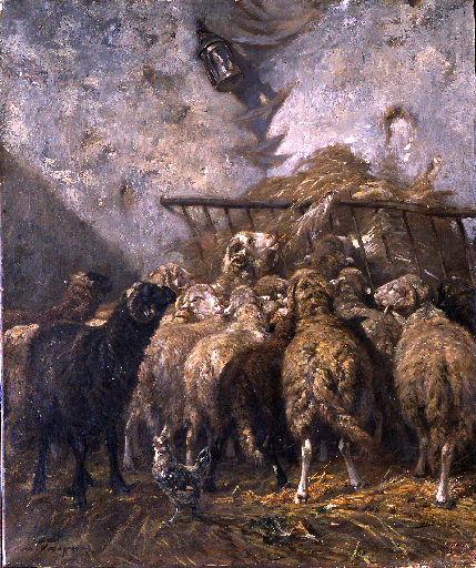 Interior of a Sheep Pen, vintage artwork by Charles-Émile Jacque, A3 (16x12") Poster Print