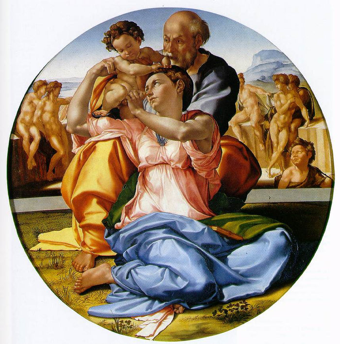 The Holy Family with the infant St. John the Baptist (the Doni tondo), vintage artwork by Michelangelo, A3 (16x12