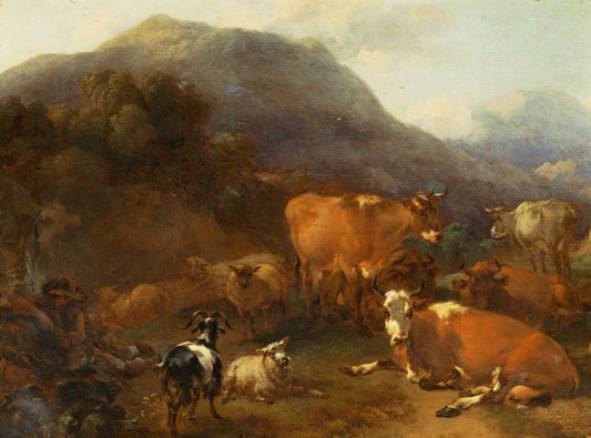 A Herdsman, vintage artwork by Nicolaes Berchem, 12x8" (A4) Poster