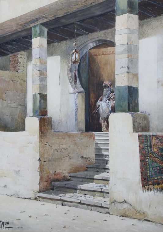 The Entrance of a Scheik House, Cairo, vintage artwork by Vittorio Rappini, 12x8" (A4) Poster