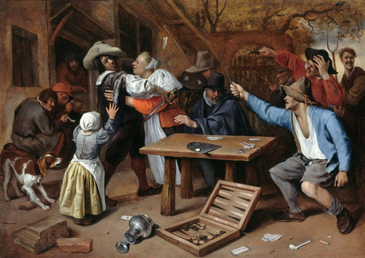 Argument over a Card Game (Gamblers Quarreling), vintage artwork by Jan Havicksz. Steen, 12x8" (A4) Poster