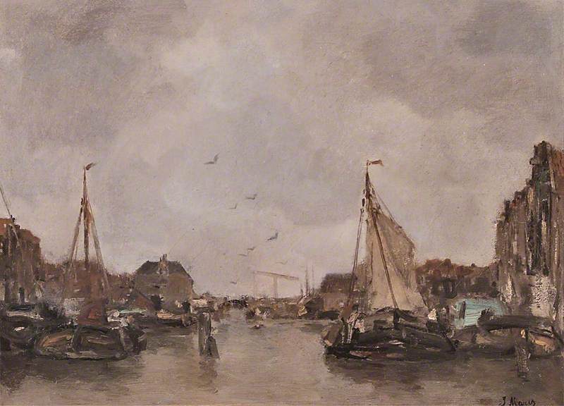 Canal at Amsterdam, vintage artwork by Jacob Maris, 12x8" (A4) Poster