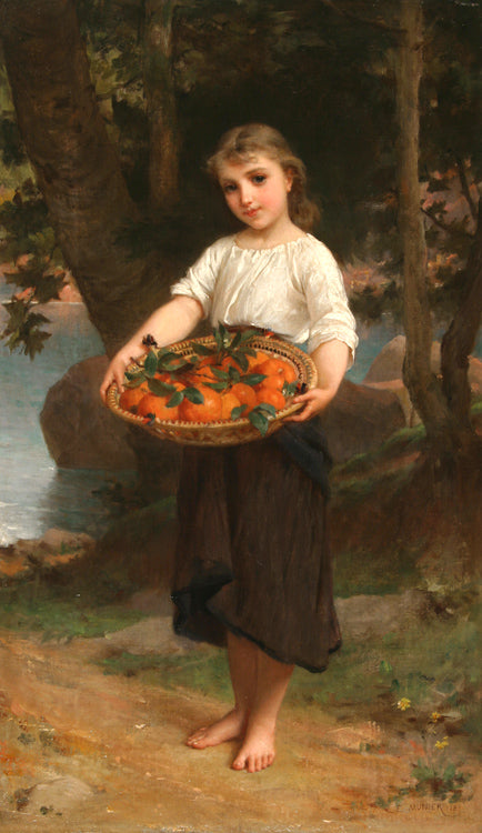 Girl with Basket of Oranges, vintage artwork by Émile Munier, 12x8" (A4) Poster