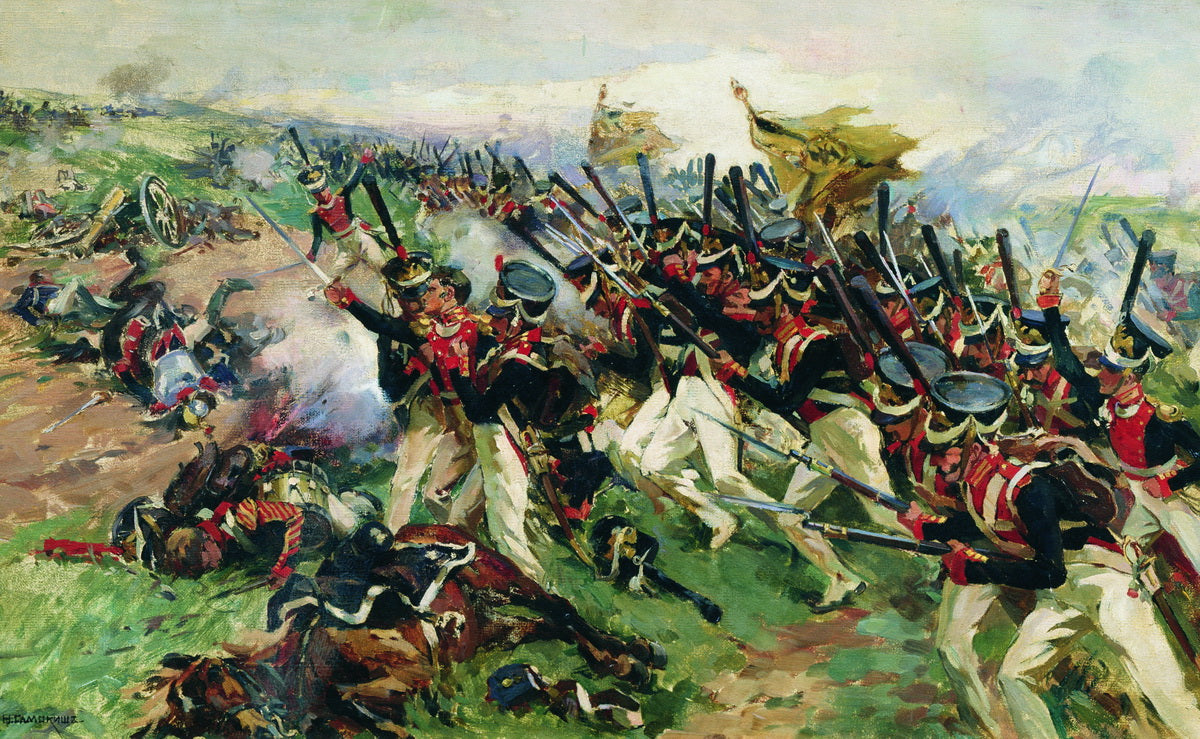 The Battle of Ostrovna, July 13, 1812, vintage artwork by Nikolai Samokish, 12x8" (A4) Poster