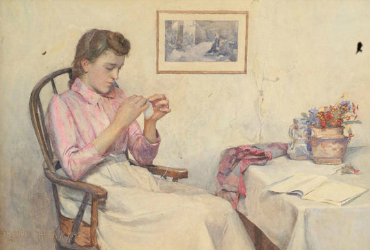 Girl on a Chair, vintage artwork by Henry Meynell Rheam, 12x8" (A4) Poster