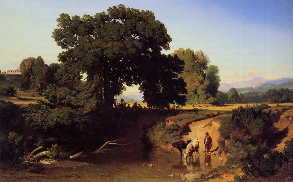 View in the Roman Countryside, vintage artwork by Jean-Achille Benouville, A3 (16x12") Poster Print