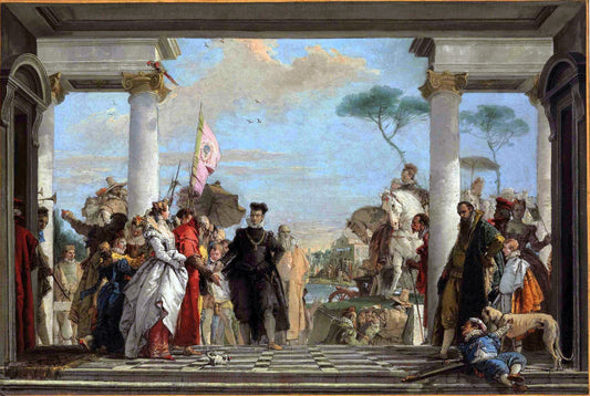 The Arrival of Henry III at the Villa Contarini (sketch), vintage artwork by Giovanni Battista Tiepolo, 12x8" (A4) Poster