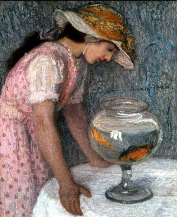 Young Girl with a Goldfish by Edmond-Franaois Aman-Jean,A3(16x12")Poster