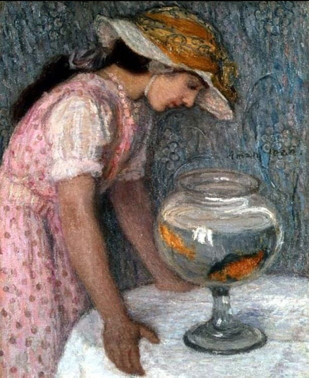 Young Girl with a Goldfish by Edmond-Franaois Aman-Jean,A3(16x12
