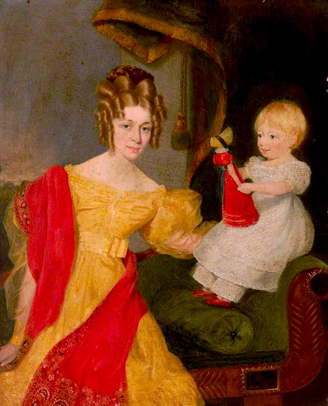 Portrait of an Unknown Mother with Her Child, vintage artwork by Alfred Edward Chalon, 12x8" (A4) Poster