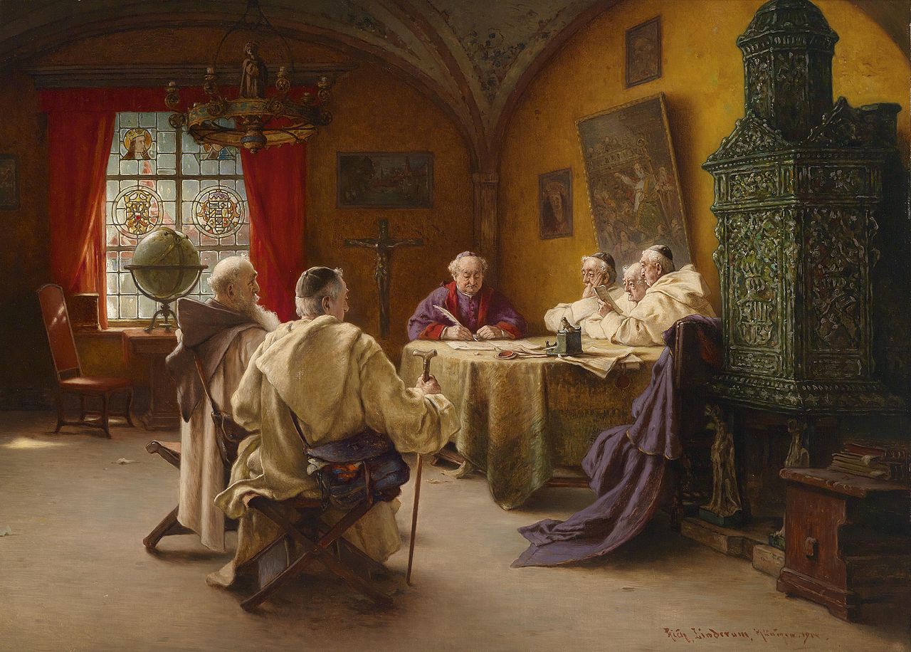 Scriptorium in the monastery, vintage artwork by Richard Linderum, 12x8" (A4) Poster