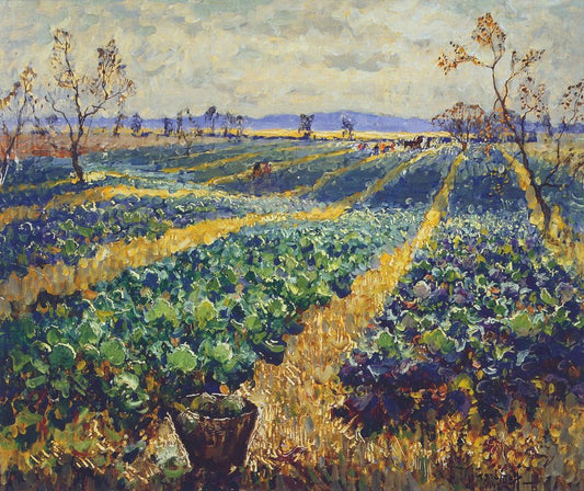 Cabbage Field, vintage artwork by Konstantin Gorbatov, 12x8" (A4) Poster