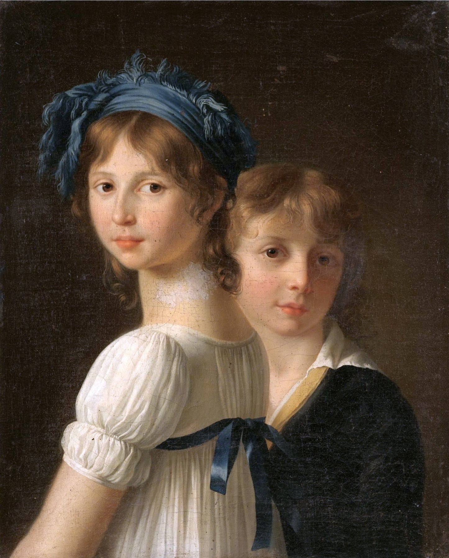 Portrait of a Sister and her Younger Brother, vintage artwork by Marie-Victoire Lemoine, 12x8" (A4) Poster