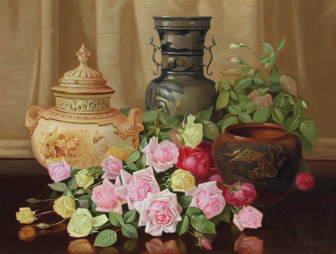 till life with roses and several vases by Irving Lewis Bacon,A3(16x12")Poster