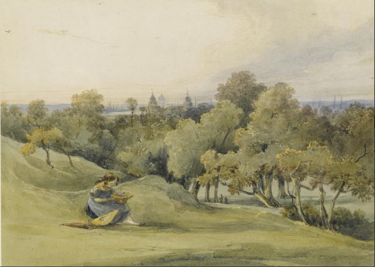 Greenwich Park Looking towards St. Paul's, vintage artwork by François Louis Thomas Francia, 12x8" (A4) Poster