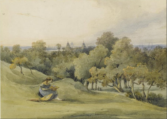 Greenwich Park Looking towards St. Paul's, vintage artwork by François Louis Thomas Francia, 12x8" (A4) Poster