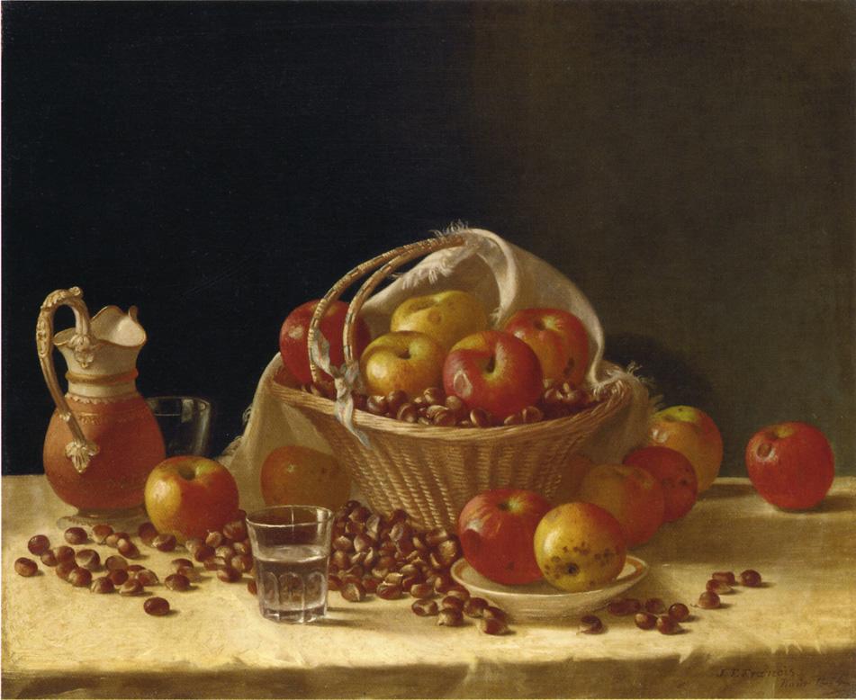 Still Life with Apples, a Basket and Chestnuts, vintage artwork by John F. Francis, A3 (16x12") Poster Print