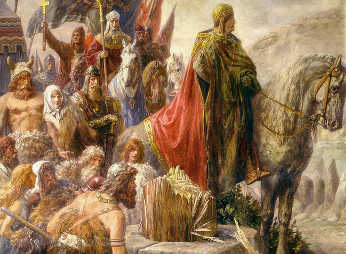 Charlemagne destroy the Irminsul (Detail2), vintage artwork by Hermann Wislicenus, 12x8