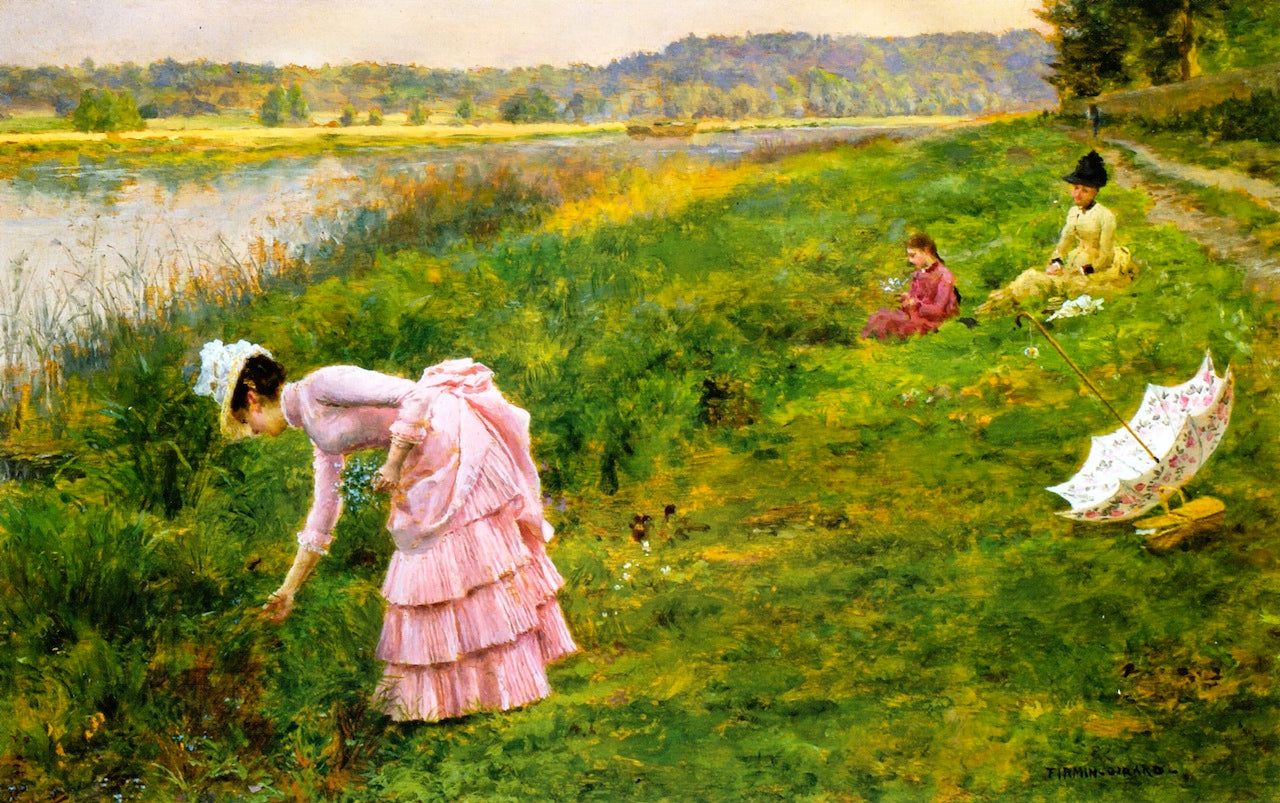 Picking Wildflowers, vintage artwork by Marie-Francois Firmin-Girard, 12x8" (A4) Poster