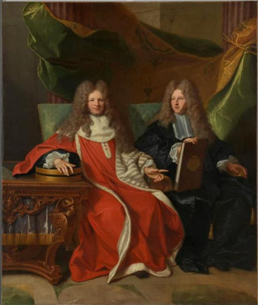 Monsieur Le Bret and his son, Cardin Le Bret, vintage artwork by Hyacinthe Rigaud, 12x8" (A4) Poster