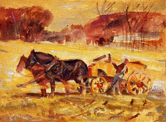 Loading the Farm Wagon, vintage artwork by Albert Henry Krehbiel, 12x8" (A4) Poster