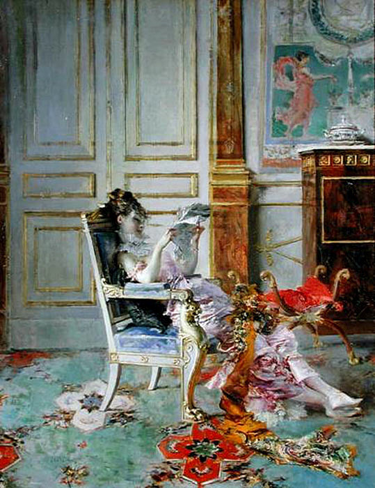 Girl Reading in a Salon, vintage artwork by Giovanni Boldini, 12x8" (A4) Poster