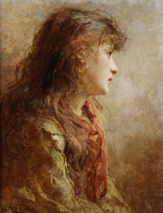Gypsy Girl with Auburn Hair, vintage artwork by George Elgar Hicks, 12x8" (A4) Poster