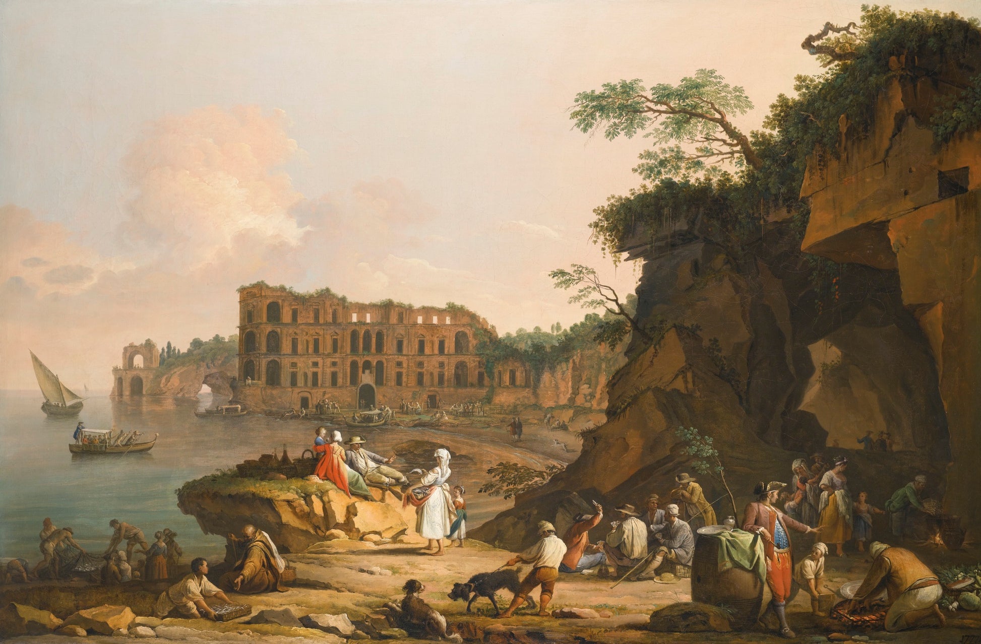 Naples, a View of Mergellina, vintage artwork by Pietro Fabris, 12x8" (A4) Poster