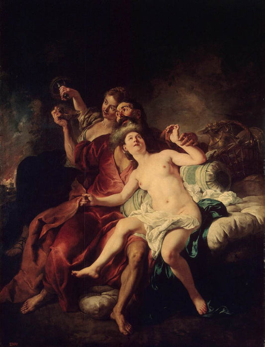 Lot with his Daughters, vintage artwork by Jean-François de Troy, 12x8" (A4) Poster