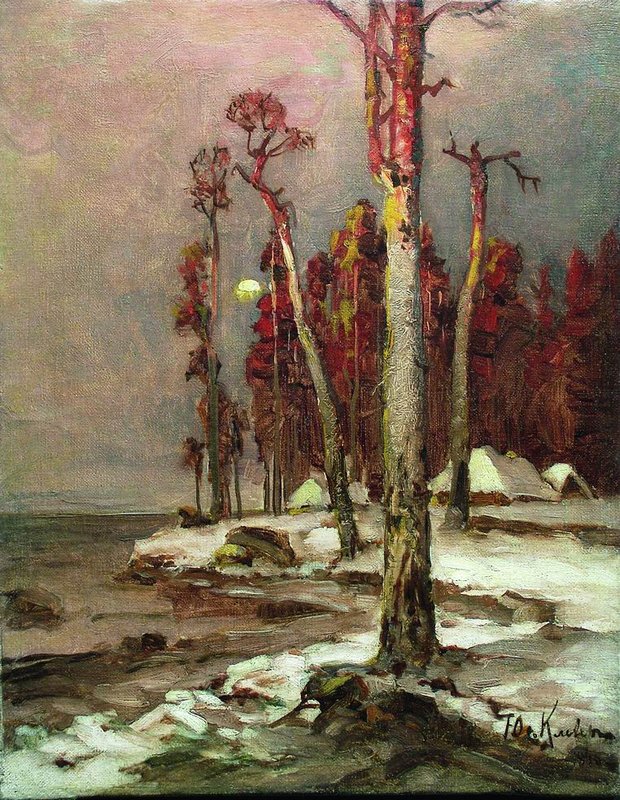 Pine Trees at Sunset, vintage artwork by Julius Klever, 12x8" (A4) Poster