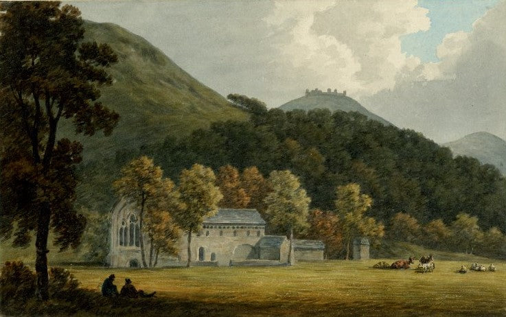 View of the Abbey of the Vale of Crucis, near Llangollen, vintage artwork by John Warwick Smith, 12x8" (A4) Poster