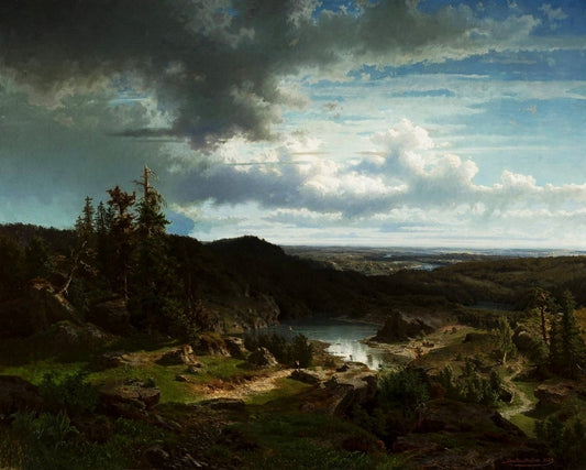 Norwegian landscape with a lake, vintage artwork by Morten Muller, 12x8" (A4) Poster