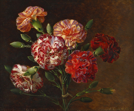 Red Carnations, vintage artwork by Johan Laurentz (J.L.) Jensen, A3 (16x12") Poster Print
