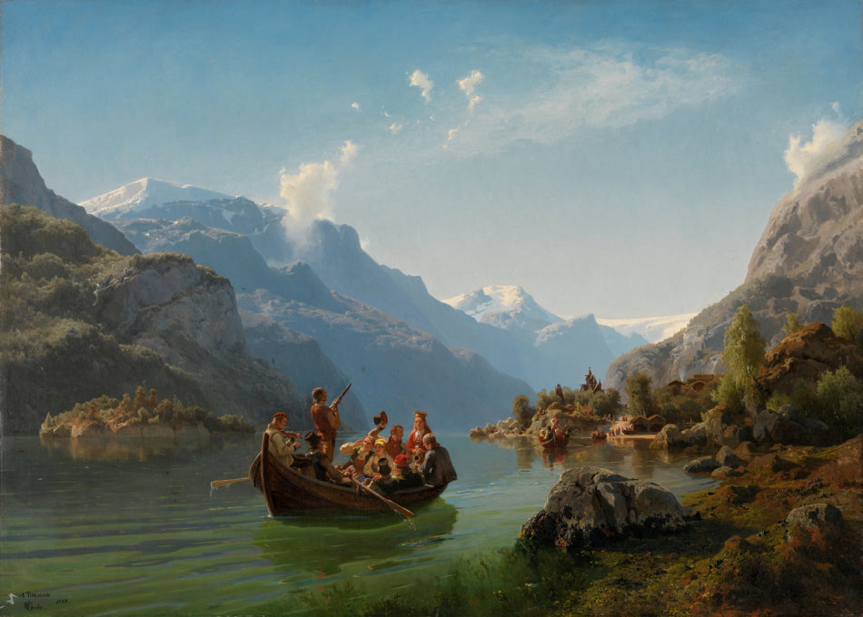 Bridal Procession on the Hardangerfjord, vintage artwork by Hans Gude, 12x8" (A4) Poster