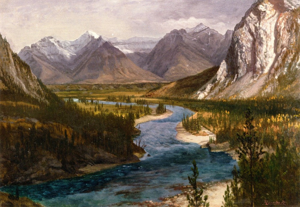 Bow River Falls, Canadian Rockies, vintage artwork by Albert Bierstadt, 12x8" (A4) Poster