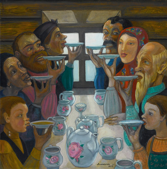 Tea Drinkers, vintage artwork by Sergei Sudeikin, 12x8" (A4) Poster