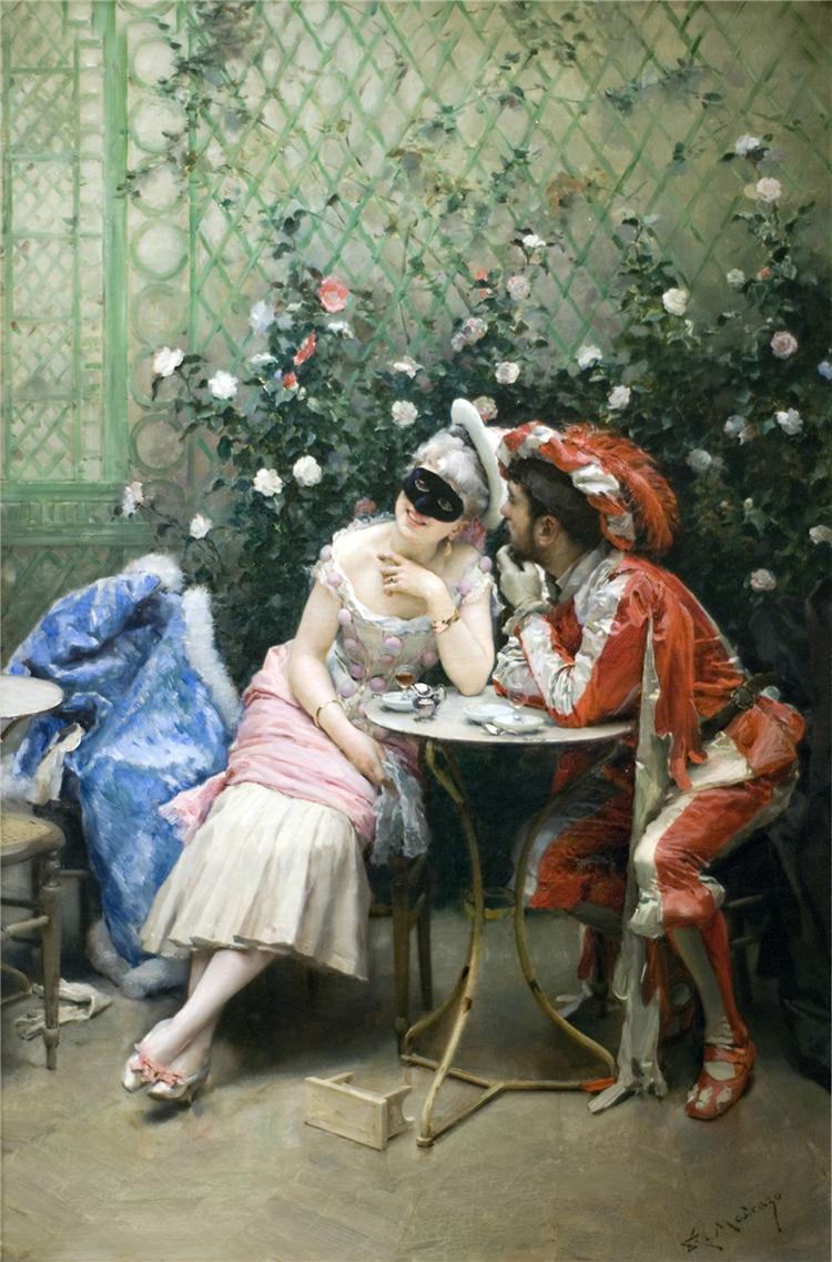 Masqueraders, vintage artwork by Raimundo de Madrazo y Garreta, 12x8" (A4) Poster