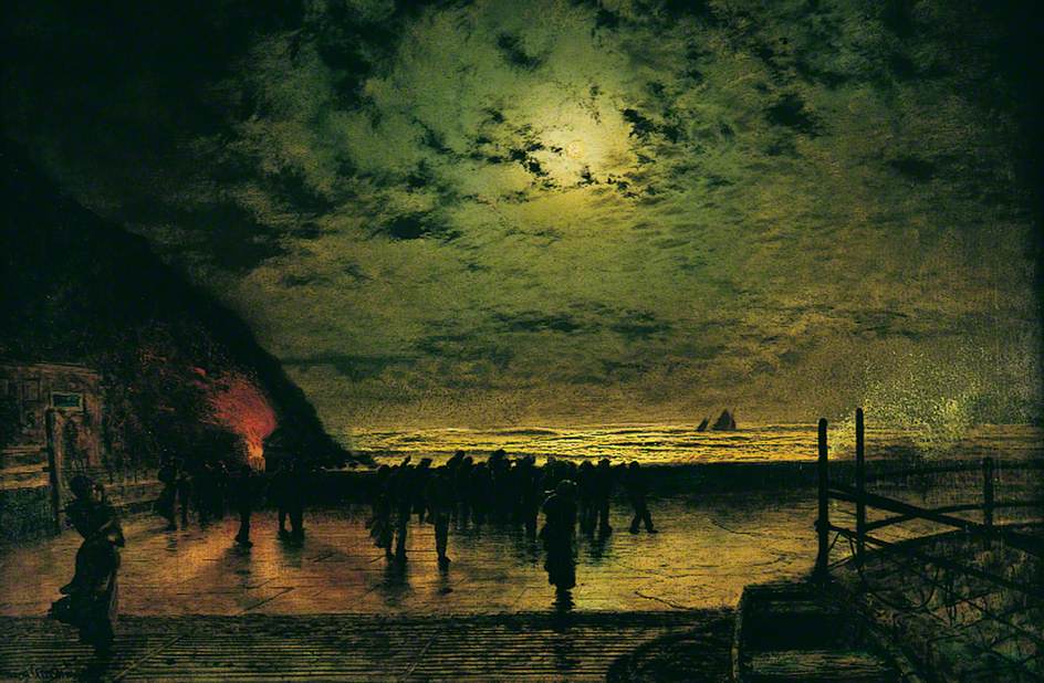 Burning Off, a Fishing Boat at Scarborough, vintage artwork by John Atkinson Grimshaw, 12x8" (A4) Poster
